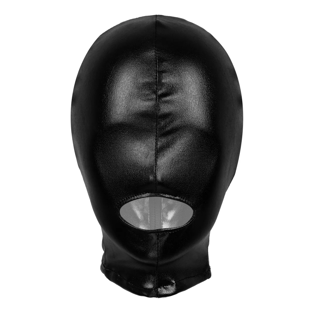 Unisex Mens or Women Latex Shiny Metallic Open Mouth Hole Headgear Full Face Mask Hood Costume Kit Masquerade Cosplay Clubwear