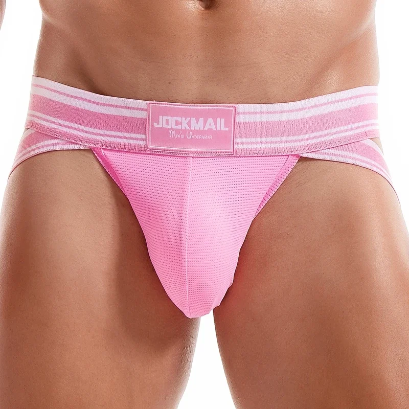 JOCKMAIL Men Jockstrap Thong Bikini Briefs Underwear Nylon Mesh Hip Lift Mesh Quick Dry Sports