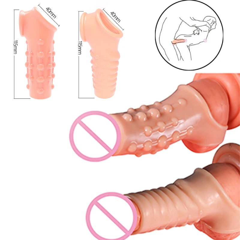 Penis Sleeve Real Feel Huge Reusable Big Penis Extender Condom Cock Dildo Enlarger Sheath Delay Ejaculation Sex Toys For Men