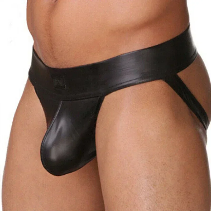 PU Faux Leather Underwear Men's Jockstrap Gay Erotic Panties Sexy Lingerie Hot Sexy Male's Thongs G String